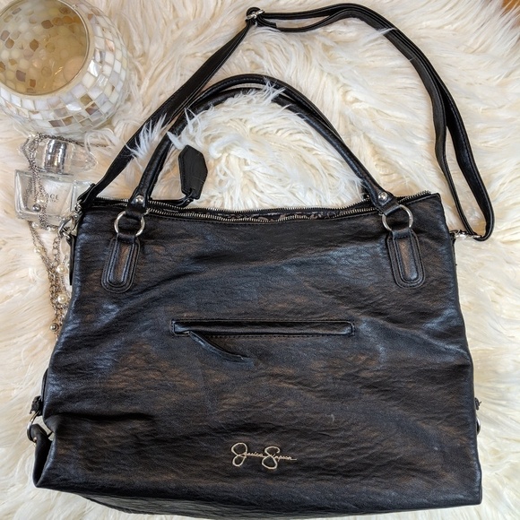 Jessica Simpson Purse Women’s Black Fur/Faux Leather Satchel Luxury Office Mod - Picture 3 of 7